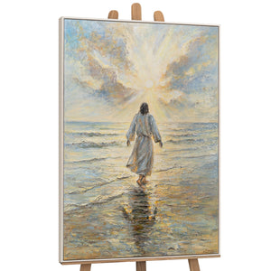 Handgemalte religiöses Bild „Weg zum Licht“ – Spirituelle Wandkunst mit Jesus am Meer