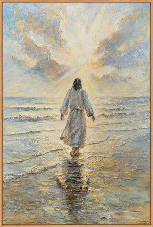 Handgemalte religiöses Bild „Weg zum Licht“ – Spirituelle Wandkunst mit Jesus am Meer