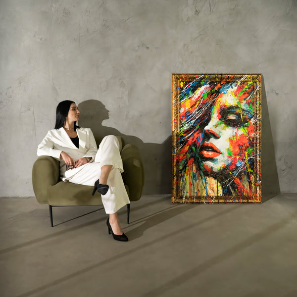 Original Abstract Canvas Painting with Frame – “The Colors of Passion” – Hand-Painted Wall Art for Living Room
