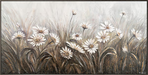 Framed wall painting acrylic flowers "Chamomiles"
