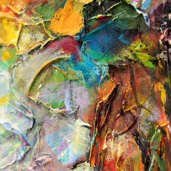 Detailansicht mit strukturierter Malweise und herbstlichen Farben