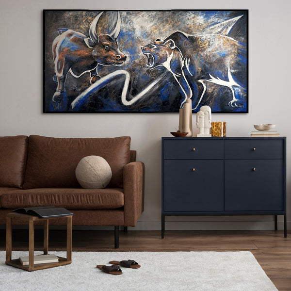 Modern light up wall art with frame "Stock exchange"