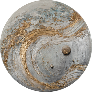 Luxury Abstract Wall Art "Heliona" – Glow-in-the-Dark Round Canvas with Gold Tones