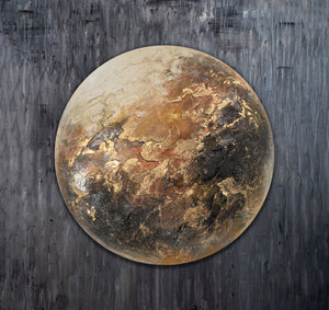 Luxury Abstract Wall Art "Venus" – Round Glow-in-the-Dark Canvas with Gold and Earth Tones
