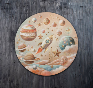 Round Canvas Painting "Star Flight" – Acrylic Galaxy Art for Kids Room