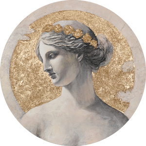 Modern Gold Wall Art "Muse of Light" – Round Hand-Painted Canvas for Luxury Decor