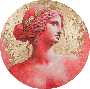 Gold Abstract Painting on Round Canvas – Luxury Modern Wall Art "Golden Radiance"