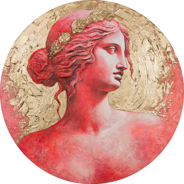 Gold Abstract Painting on Round Canvas – Luxury Modern Wall Art "Golden Radiance"