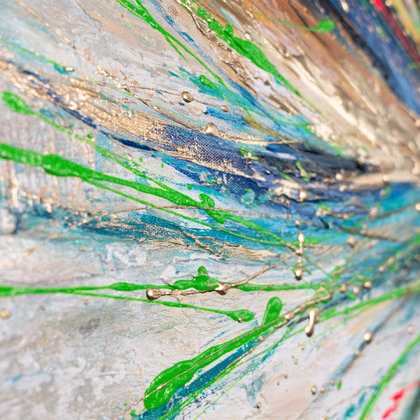 "Radiant Feathers" Acrylic Painting – Rainbow Abstract Art and Colorful Artwork 115x50cm