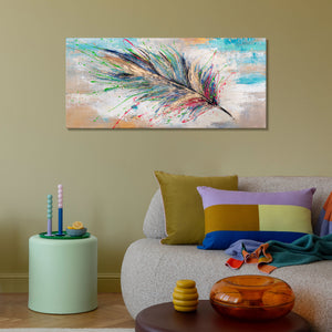 "Radiant Feathers" Acrylic Painting – Rainbow Abstract Art and Colorful Artwork 115x50cm