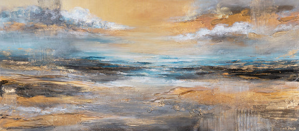 Hand-painted acrylic paintings on canvas abstract "Golden Surf" 115x50cm