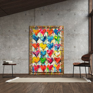 Handmade Paintings with Frame - Modern Wall Decor for Living Room "Palette of Love"