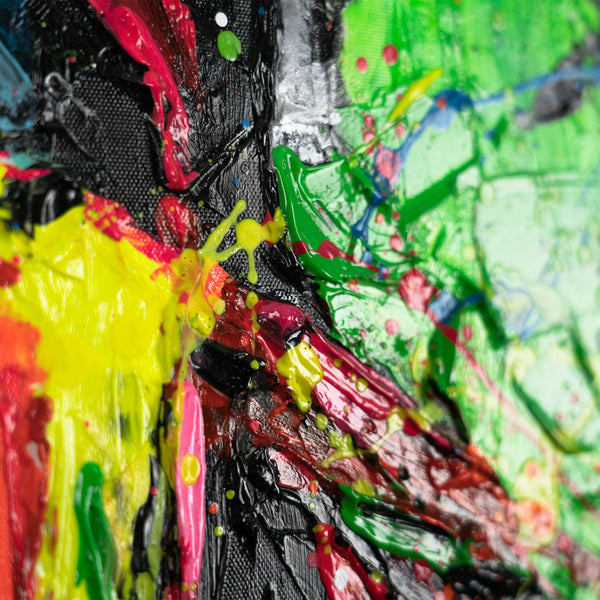 Modern Art with Frame "Neon Splashes" Handmade Canvas Paintings