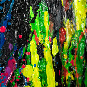 Modern Art with Frame "Neon Splashes" Handmade Canvas Paintings