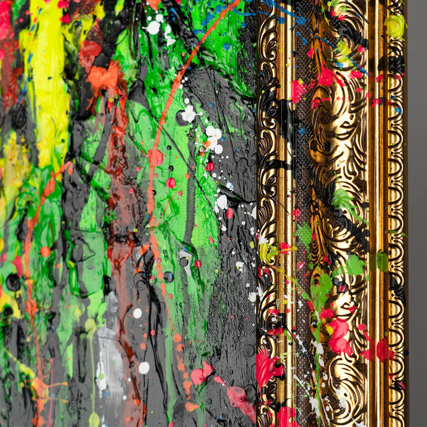 Modern Art with Frame "Neon Splashes" Handmade Canvas Paintings