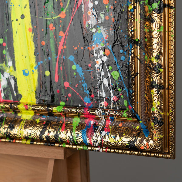 Modern Art with Frame "Neon Splashes" Handmade Canvas Paintings