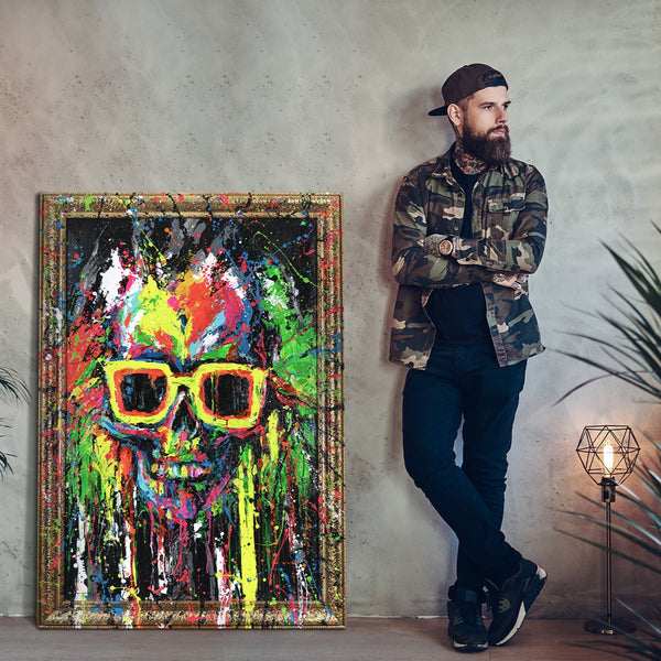Modern Art with Frame "Neon Splashes" Handmade Canvas Paintings