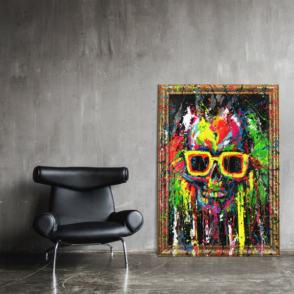 Modern Art with Frame "Neon Splashes" Handmade Canvas Paintings