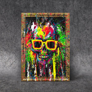 Modern Art with Frame "Neon Splashes" Handmade Canvas Paintings