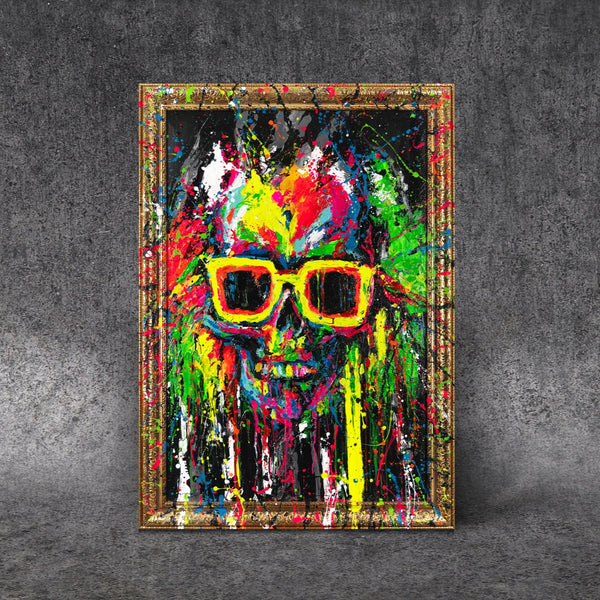 Modern Art with Frame "Neon Splashes" Handmade Canvas Paintings