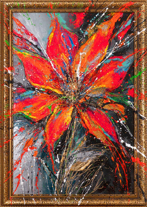 Color Explosion on Canvas – Modern Painting with Frame „Power of the Blossom“