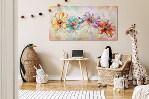 Acrylic paintings flowers – colorful modern flower paintings on canvas with gold accents 