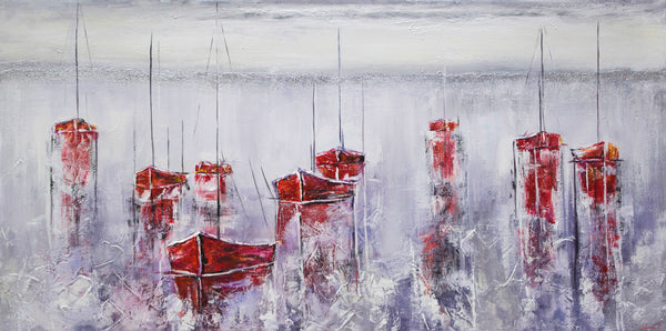 Hand-Painted Canvas „Stiller Hafen“ – Acrylic Painting with Harbor Motif