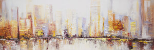 Canvas Painting „Morning in Megapolis“ – Abstract Megacity in Warm Tones, Acrylic Art