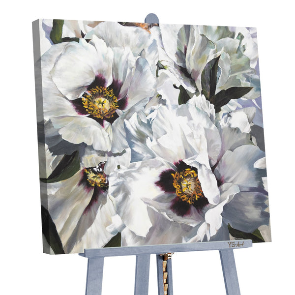 Flowers acrylic painting on canvas "Snow lotus" 40x40 inch