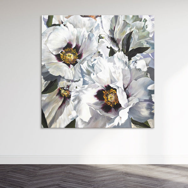 Flowers acrylic painting on canvas "Snow lotus" 40x40 inch