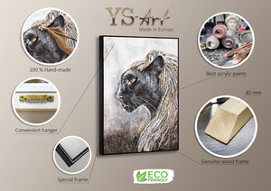 Framed acrylic painting animals "Bagheera" 48x32 inch