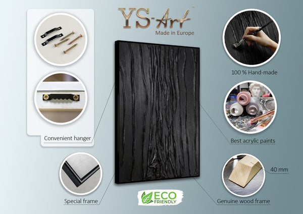 Wanddeko Acryl Schwarz Struktur Relief Handgemalt