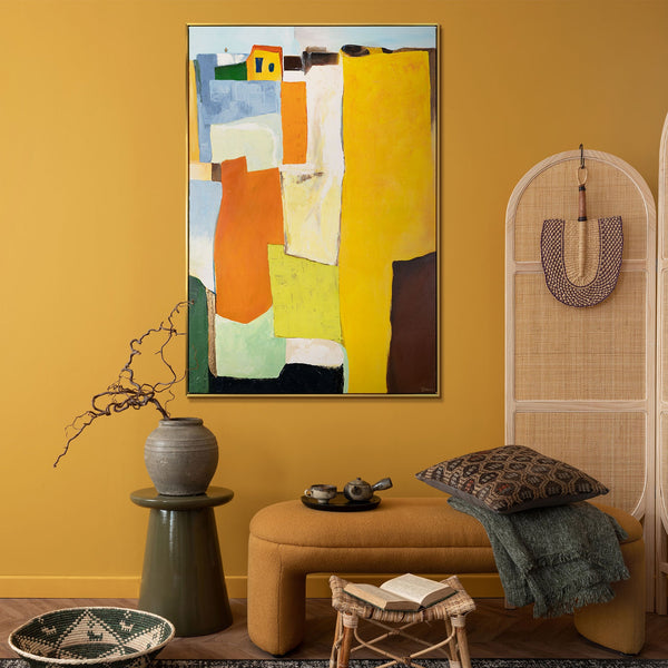 Buntes abstraktes Gemälde auf Leinwand im modernen Flurdesign
