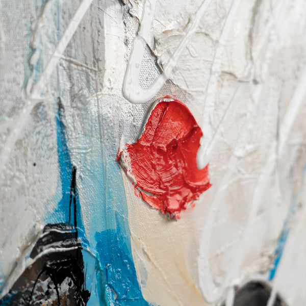 Detailansicht weißer und roter Texturen abstrakter Acrylmalerei
