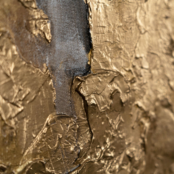 Detailstruktur abstrakte Acrylkunst mit Goldfragmenten
