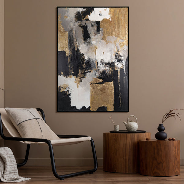 Acrylgemälde Goldakzente als Wandkunst in modernem Wohnzimmer