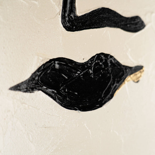 Lippen in Schwarz auf strukturierter Leinwand – Gemälde