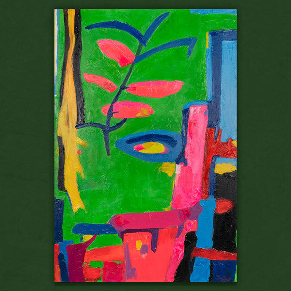 Abstrakte Kunst mit floralen Linien und leuchtenden Farben
