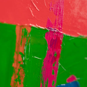 Acrylstruktur mit Gelb, Schwarz und Blau auf grünem Grund