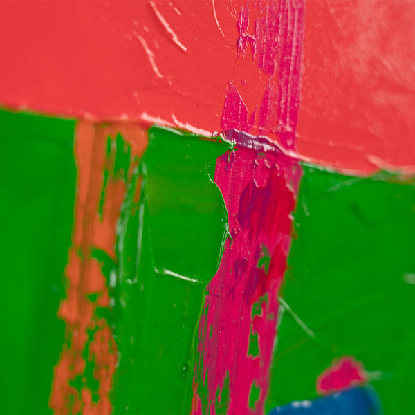 Acrylstruktur mit Gelb, Schwarz und Blau auf grünem Grund