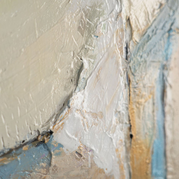 Strukturierte Farbfläche in Beige und Blau auf abstrakter Leinwandkunst
