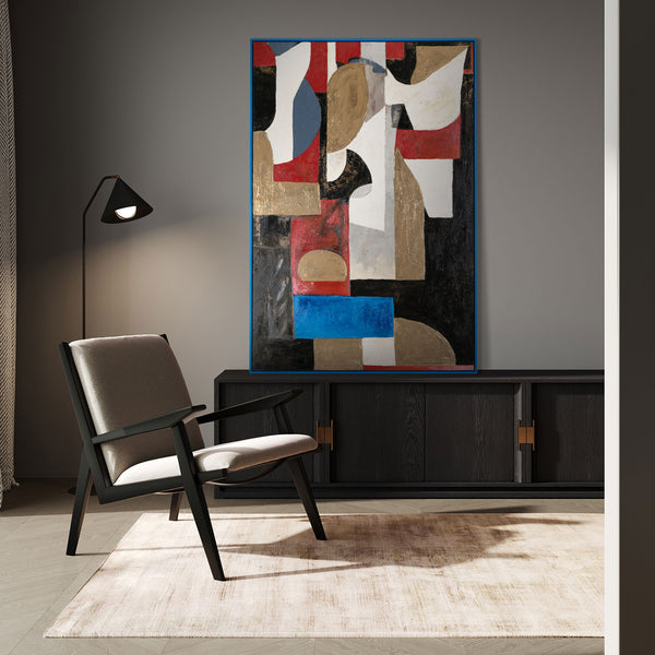 Moderne Wanddeko – abstraktes Gemälde mit Gold & Blau im Interieur