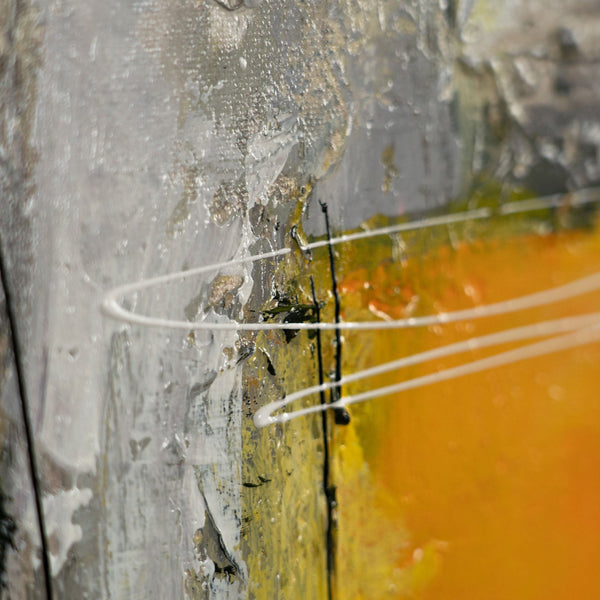 Nahaufnahme Acrylstruktur mit Orange, Weiß und Schwarz