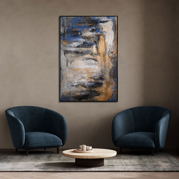 Abstraktes Acryl Gemälde Blau Gold – moderne Wanddeko im Interieur