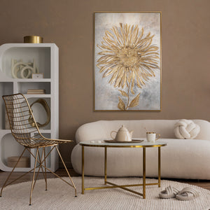 Florales Acrylbild mit Sonnenblume – Wanddeko über Sofa in Naturtönen