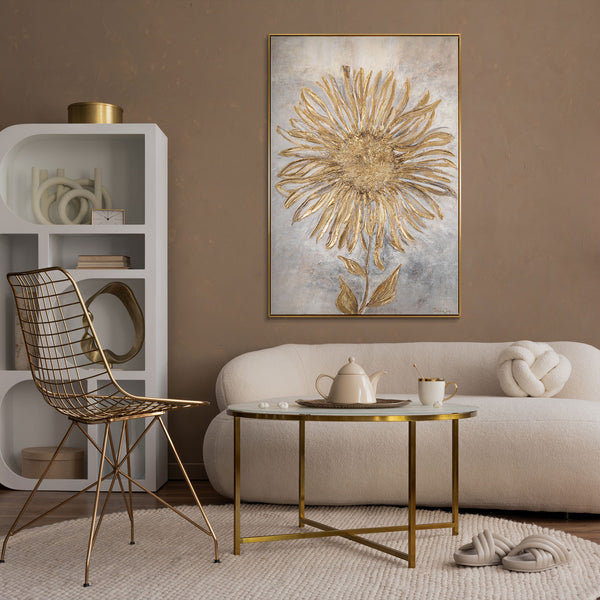 Florales Acrylbild mit Sonnenblume – Wanddeko über Sofa in Naturtönen
