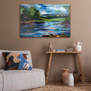 Wandbild Landschaft mit See – Acryl Gemälde Natur im modernen Interieur