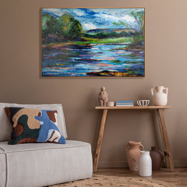 Wandbild Landschaft mit See – Acryl Gemälde Natur im modernen Interieur