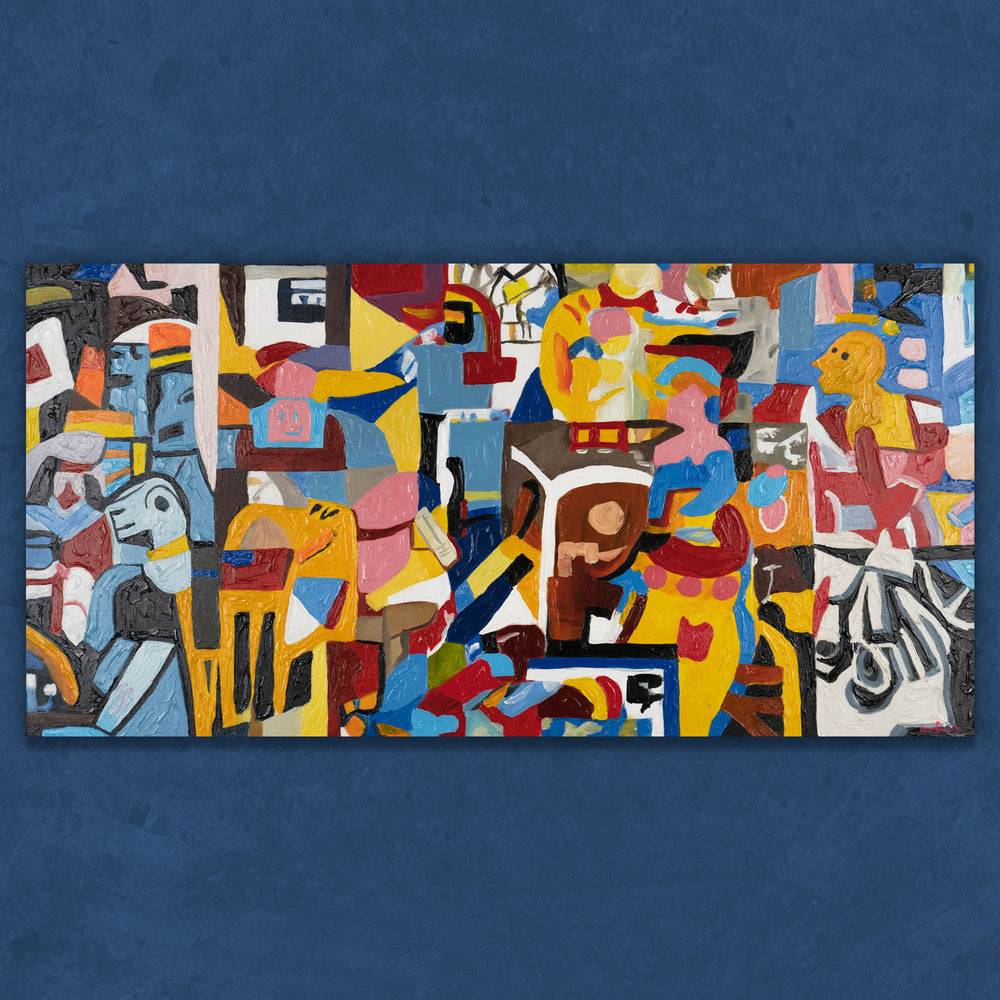 Acryl Gemälde mit abstrakten Figuren in Pop-Art Stil
