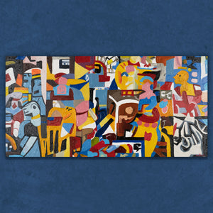 Acryl Gemälde mit abstrakten Figuren in Pop-Art Stil
